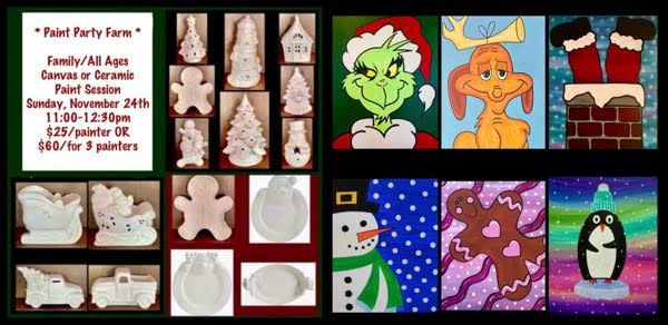 11:00 - 12:30pm Family/All Ages Holiday Canvas or Ceramic Paint Session
